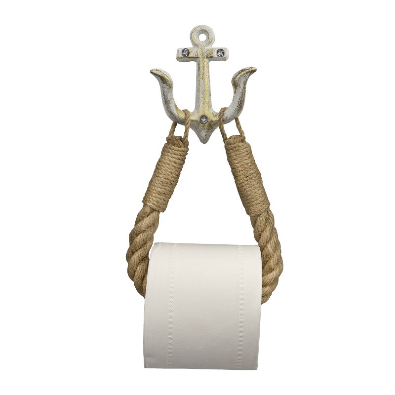 ROXLLGJC Nautical Rope Toilet Paper Holder Coastal Towel Holder with Metal Hook for Bathroom Decor (White) - Image 1